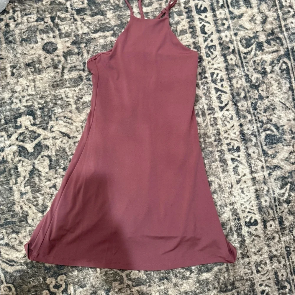 Girlfriend Collective work out Mini Dress in Mauve with shorts underneath - Picture 8 of 11